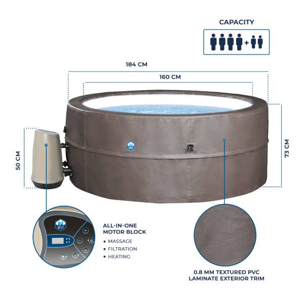 Disposant d’un filtre intégré dans le bloc moteur, l’espace intérieur de ce spa a été optimisé pour 4 à 6 personnes.