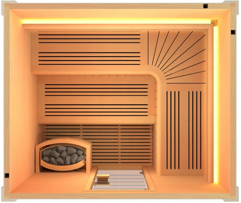 Sauna Eccolo avec bancs double hauteur à Grambois 