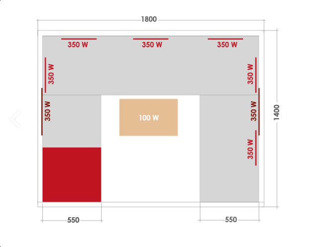 Plan du sauna hybrid combi avec emplacement des émetteurs infrarouges à Manosque