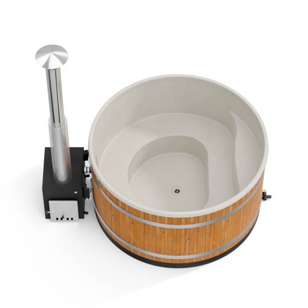 Bain nordique haut de gamme grand modèle pour 6 à 8 personnes version avec habillage Thermowood ou avec habillage Red Cedar cuve en LDPE plus facile à entretenir à Digne les Bains dans le 04